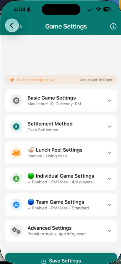 Game settings overview