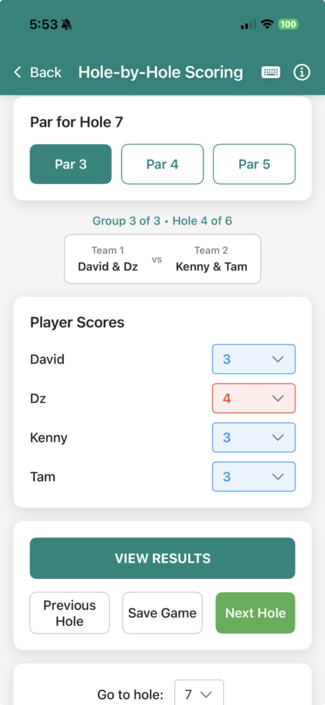 Hole-by-hole scoring